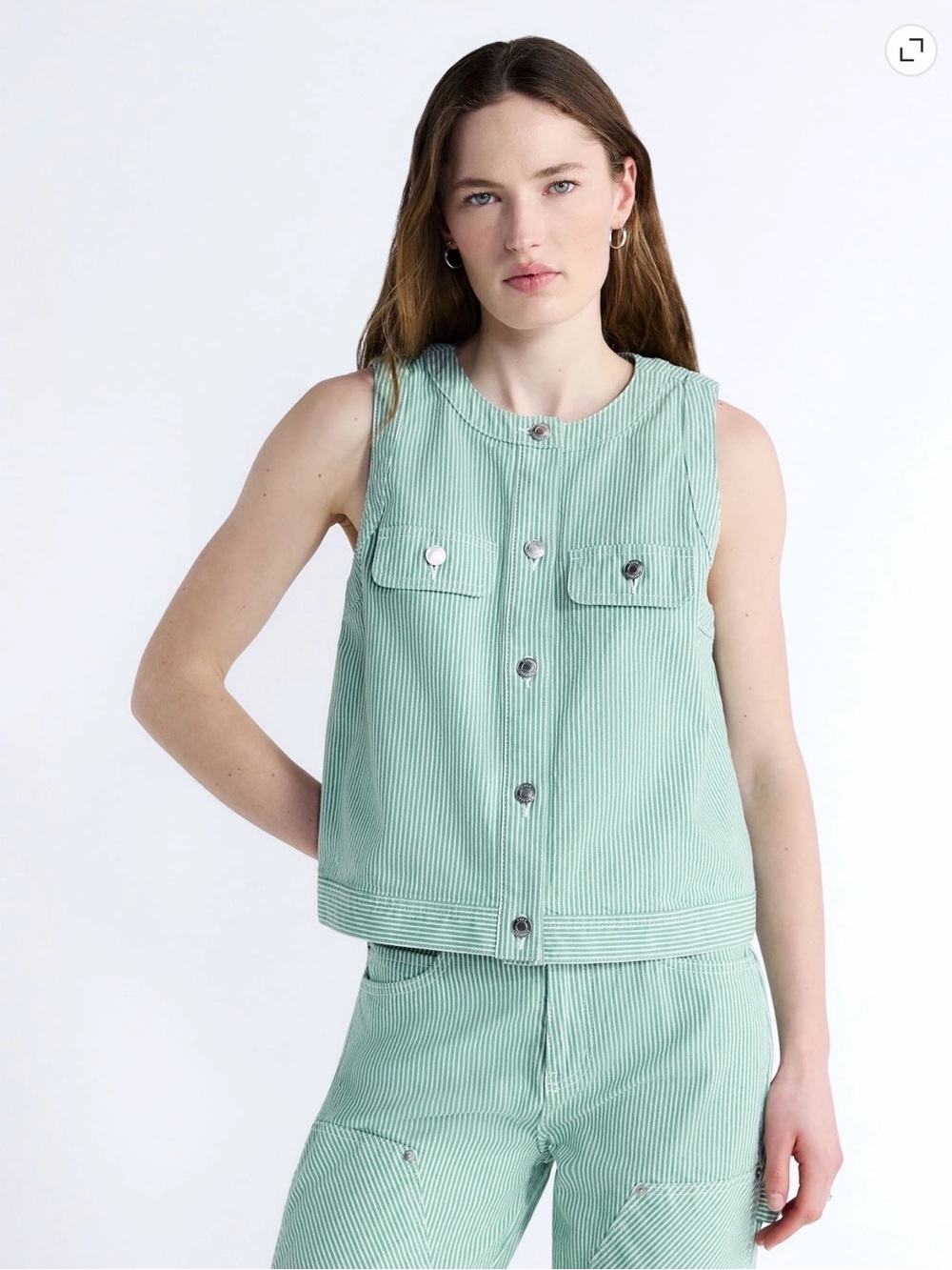 Free Assembly Women's Button Front Sleeveless Denim Top Vest
